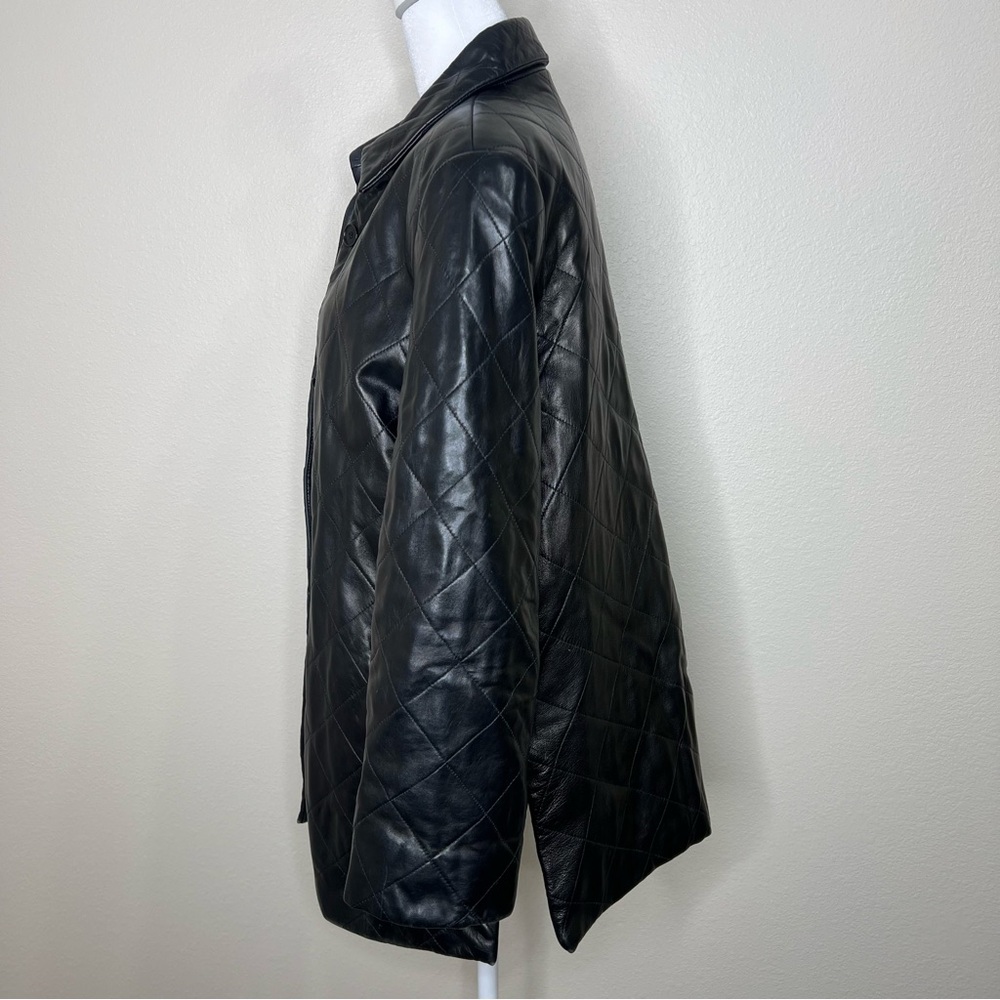 Iris Singer Black Quilted Button Front Leather Ja… - image 7
